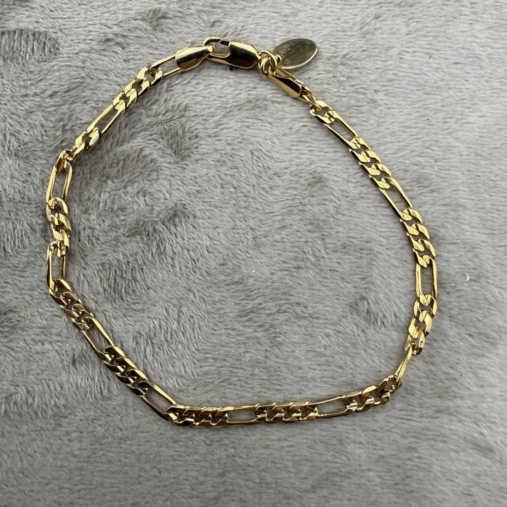 Vintage LifeTime Bracelet Gold Figaro Chain 24KT GL 9"